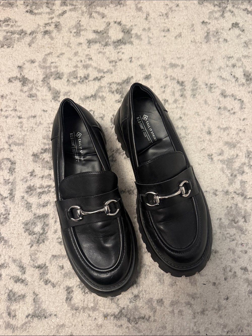 Call It Spring Black Loafers with Silver Hardware